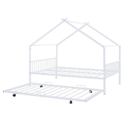 Twin/Full Size Metal House Bed Platform Bed with Fence and